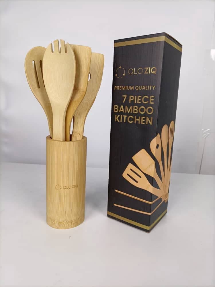 7 Pcs Bamboo Wooden Kitchen Utensil Set with Holder alternate
