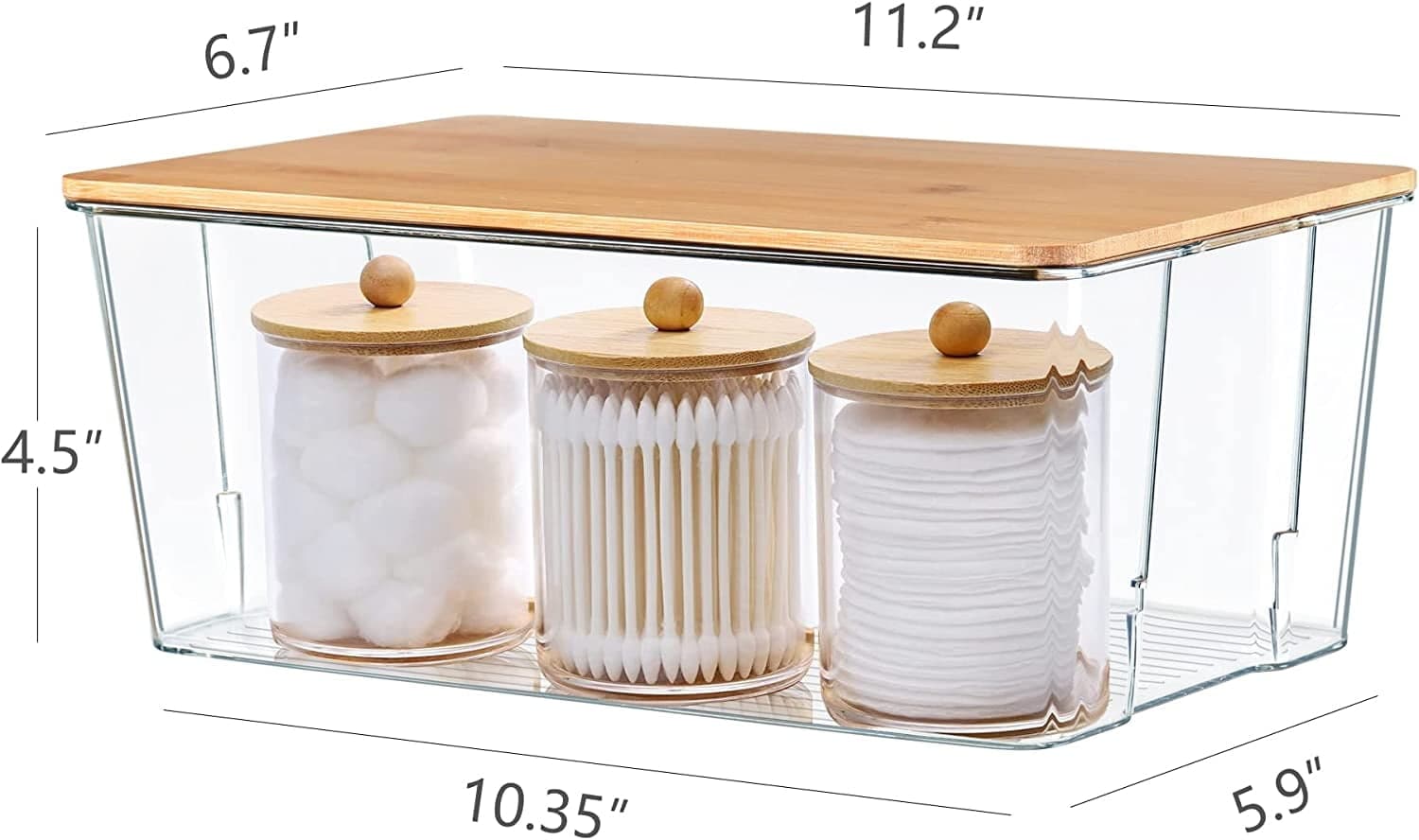4 Set Plastic Storage Bins with Bamboo Lids - Clear Container with Lid for Organizing alternate