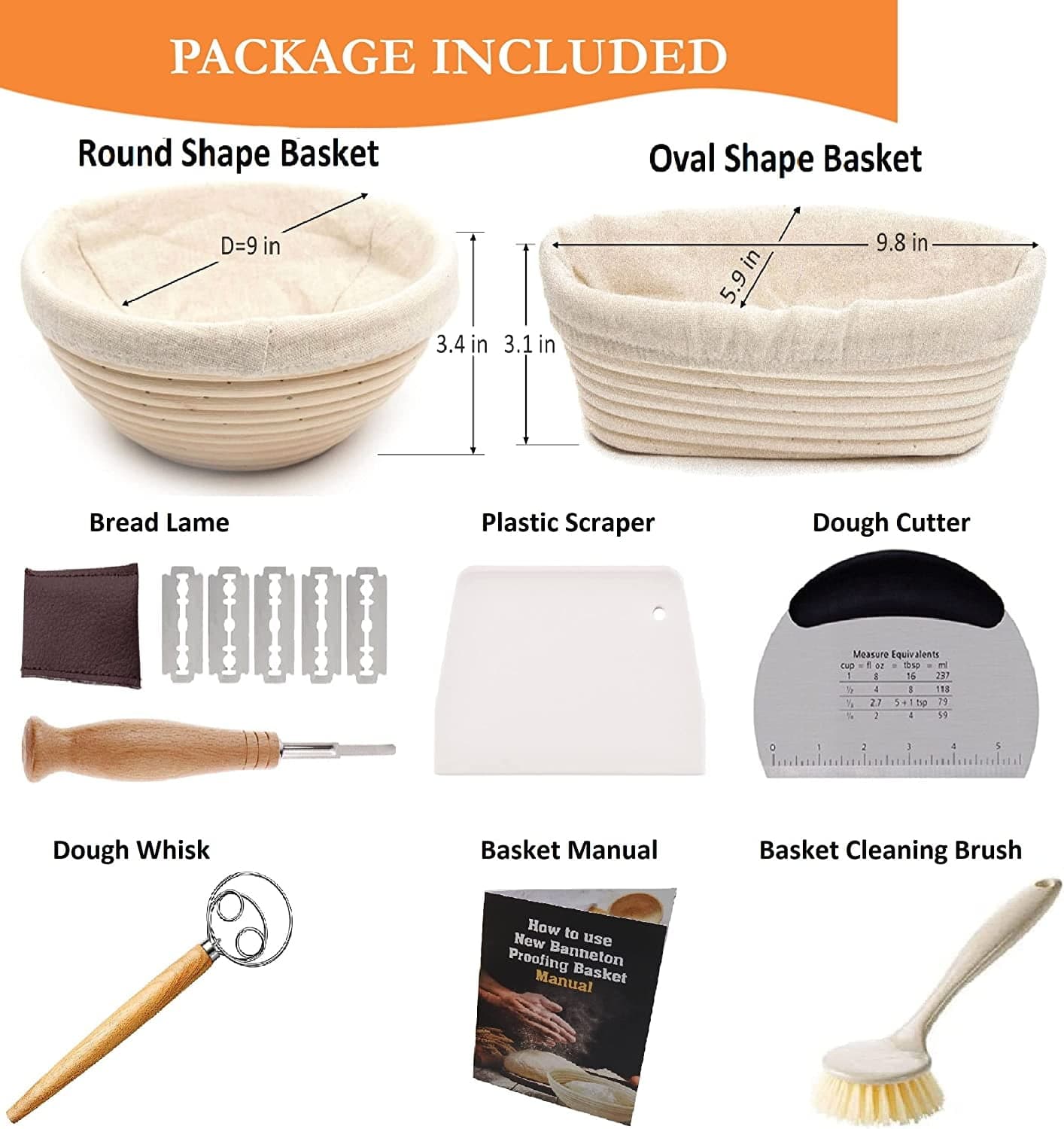 Banneton Proofing Baskets for Sourdough Breads, Complete Set alternate