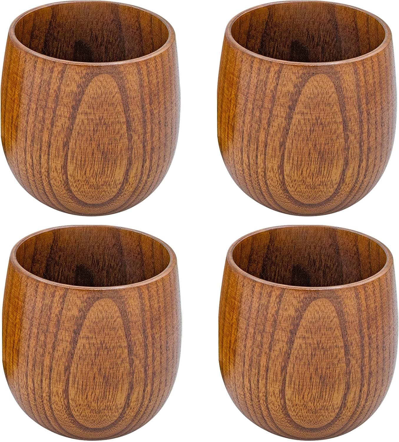 4 Set Handmade Wood Bowls - Jujube Wooden Japanese Bowls with Matching Spoon for Rice, Soup, Dip, Salad, Tea