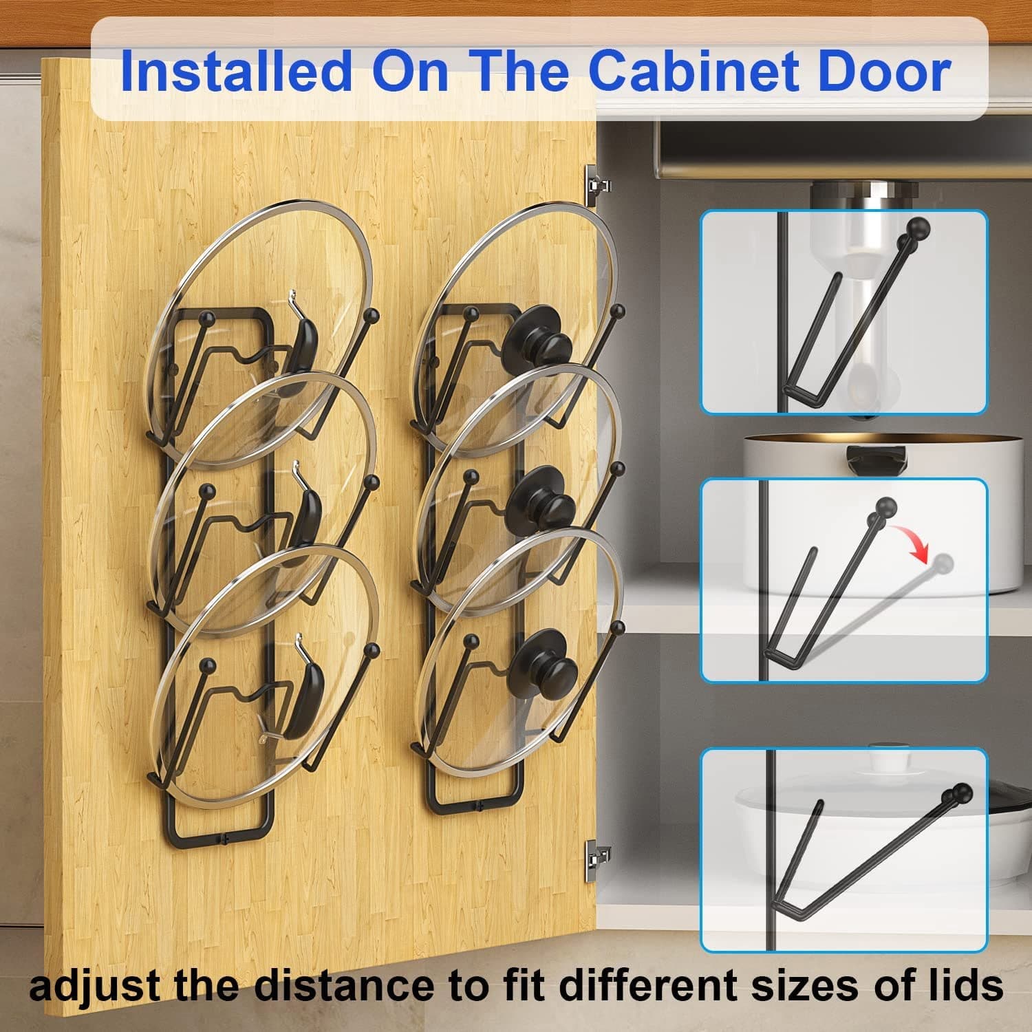 2-Pack Pot Lid Organizer Rack - 6 Tier Holder for Cabinet Door or Wall Mount alternate