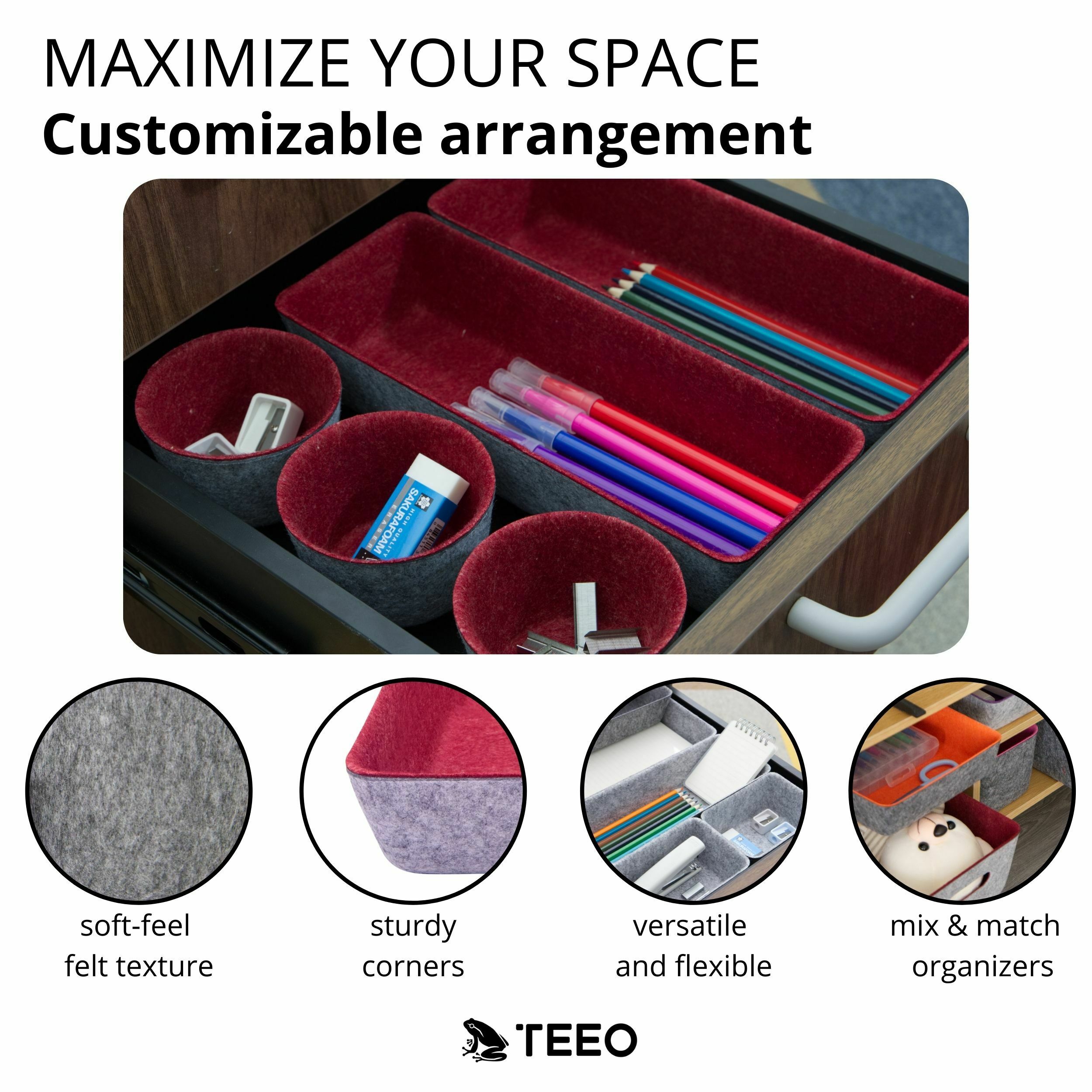 Felt Drawer Organizer Bins, Pack of 5 Teeo Creations