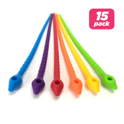 Reusable 7” Silicone Cable Twist Ties Organizer, Pack of 15