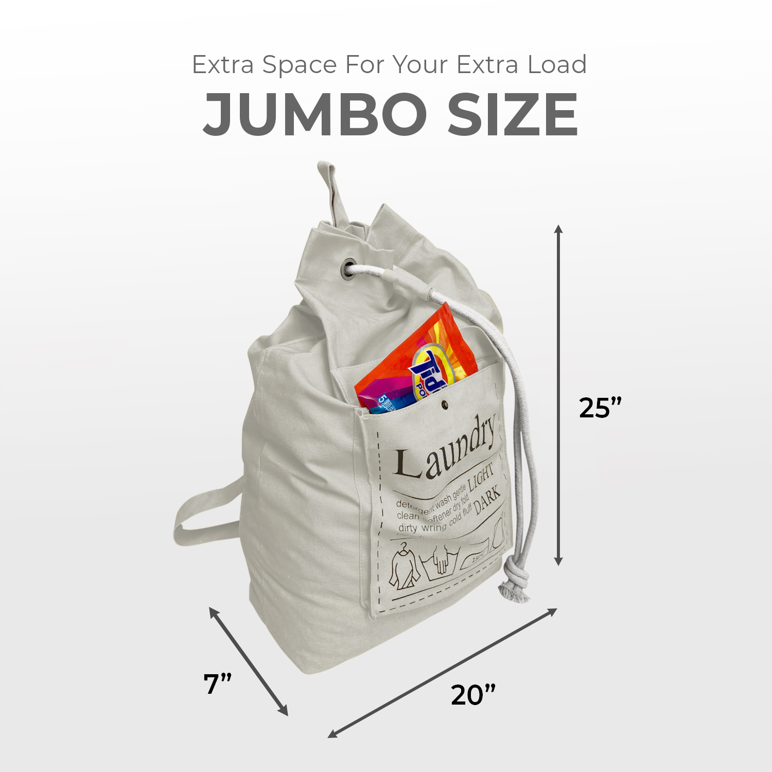 Large Laundry Bag, Cotton Canvas Backpack