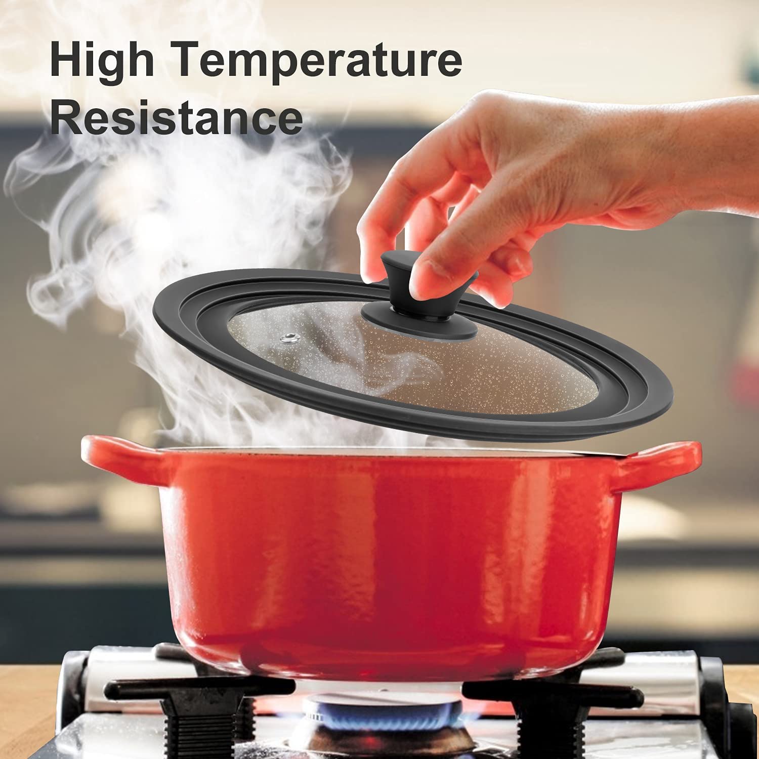 Universal Silicone Glass Lid for Pots Pans & Skillet Size 7, 8, 9, 10 &11 Inche, Tempered Glass Lid with Steam Vent, Cool-Touch Handle Dishwasher