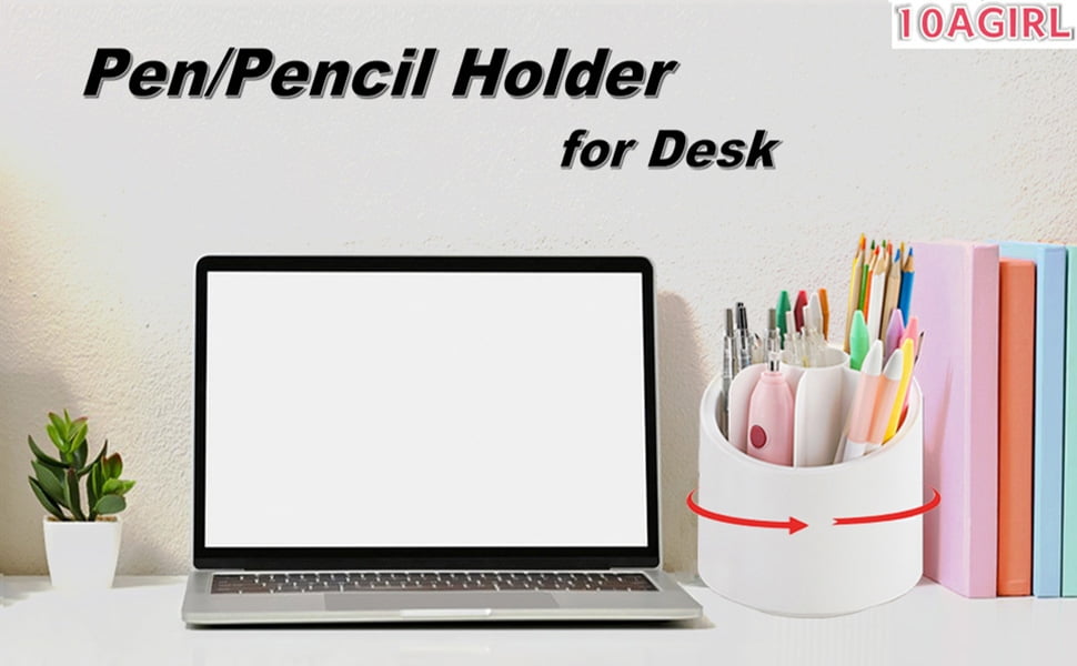 10AGIRL Pen Holder for Desk,360-Degree Rotating Pencil Holder Desk  Organizer,Multi-Functional Cute Desktop Pen Cup Supplies for