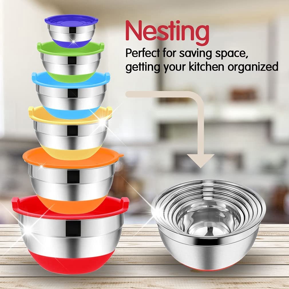 Mixing Bowls with Lids Set, Plastic Mixing Bowls with Airtight Lids,  Nesting Mixing Bowl Set for Space Saving Storage, Ideal for Cooking,  Baking, Food