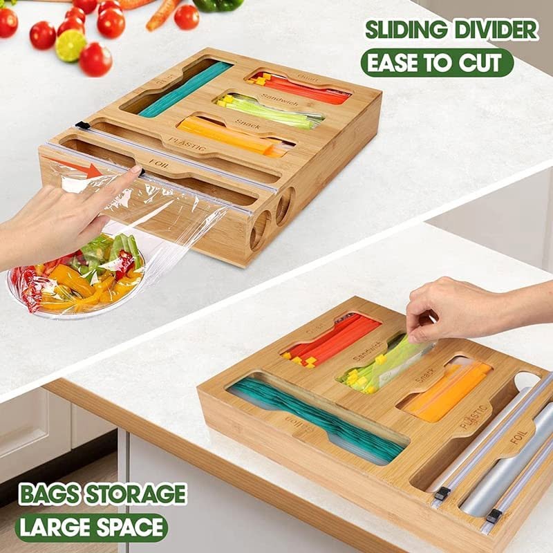 Bamboo Ziplock Bag Storage Organizer Wall Mount or Drawer Sandwich Baggies  Easy