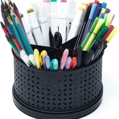 Multi-Functional Rotating Desk Organizer - 6 Compartments Spinning Pen Holder For Desk