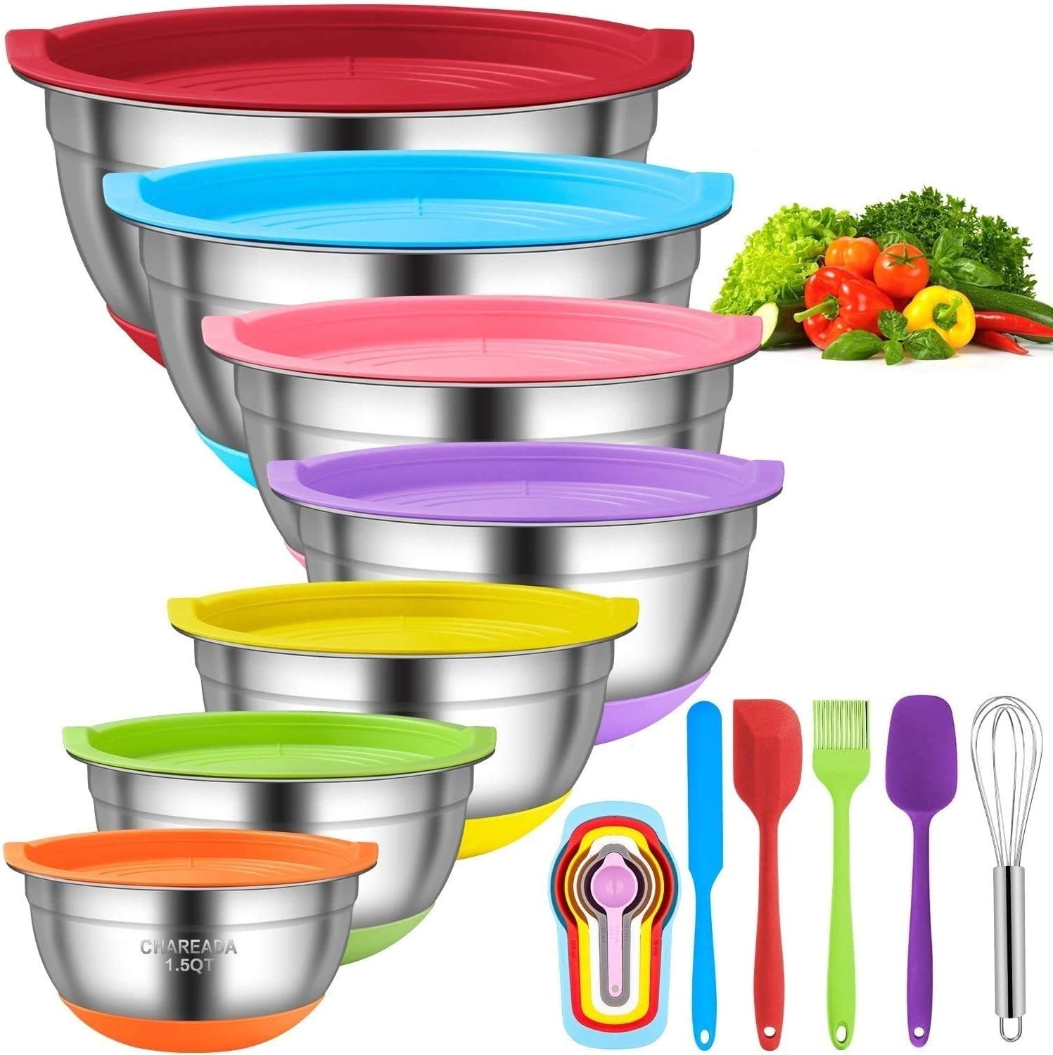 Mixing Bowls with Lids Set, Plastic Mixing Bowls with Airtight Lids,  Nesting Mixing Bowl Set for Space Saving Storage, Ideal for Cooking,  Baking, Food
