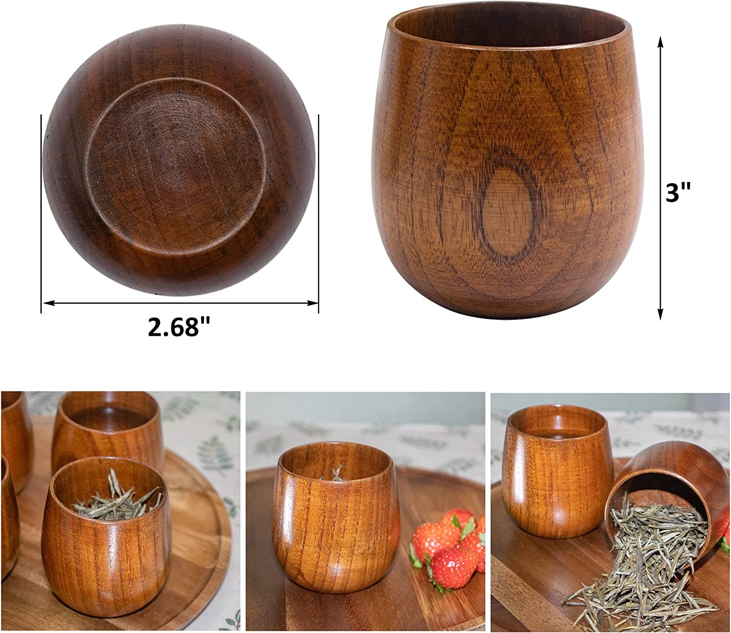 Set of 4 Handmade Wooden Cups Made of Jujube 