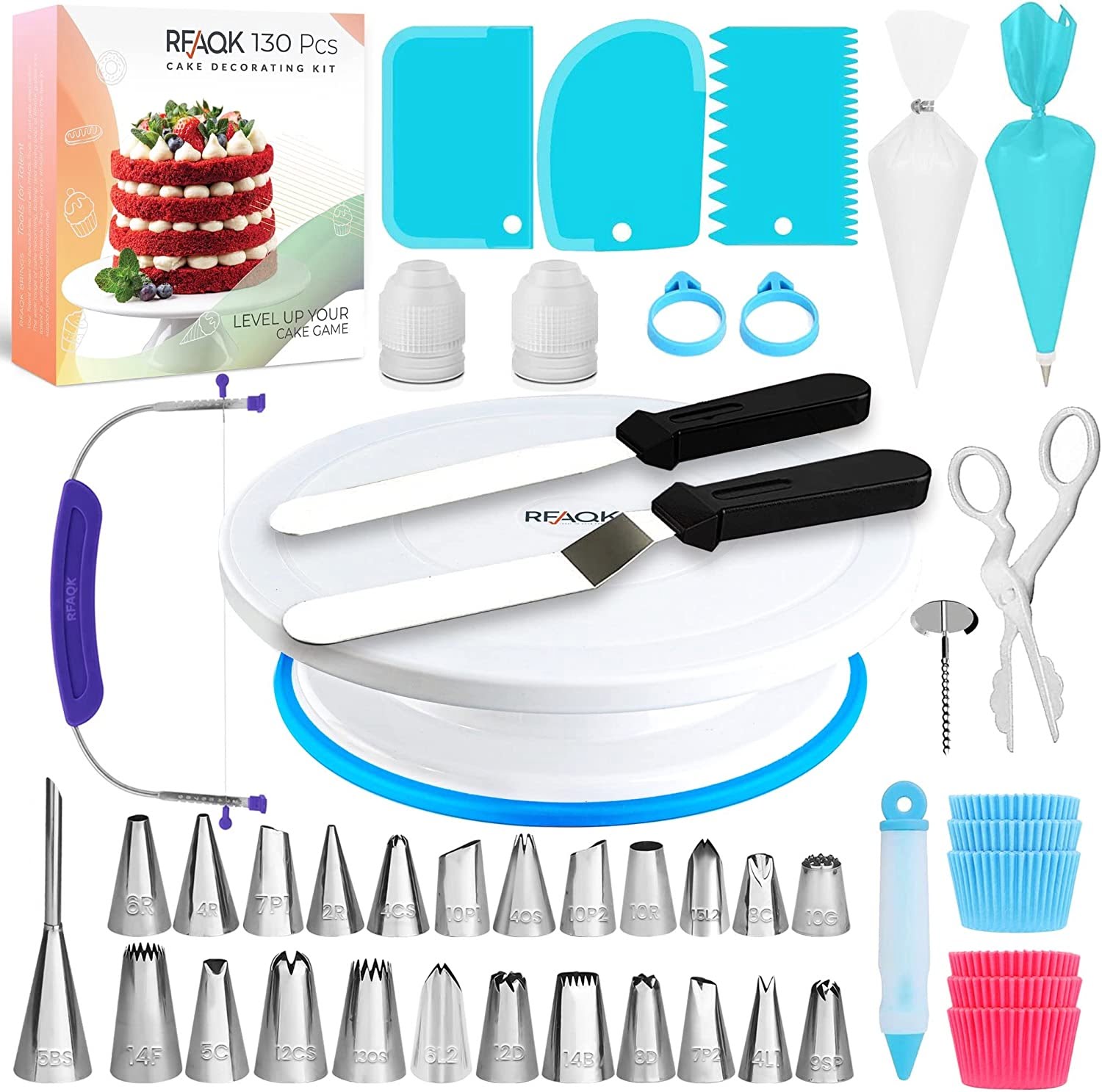 Cake Decorating Supplies Kit - Baking and Piping Set | 194 Pieces |  Leveler, Rotating Turntable Stand, Frosting Bags and Tips, Decoration  Tools, Starter Guide | Cake decorating kits, Cake decorating supplies,  Baking kit